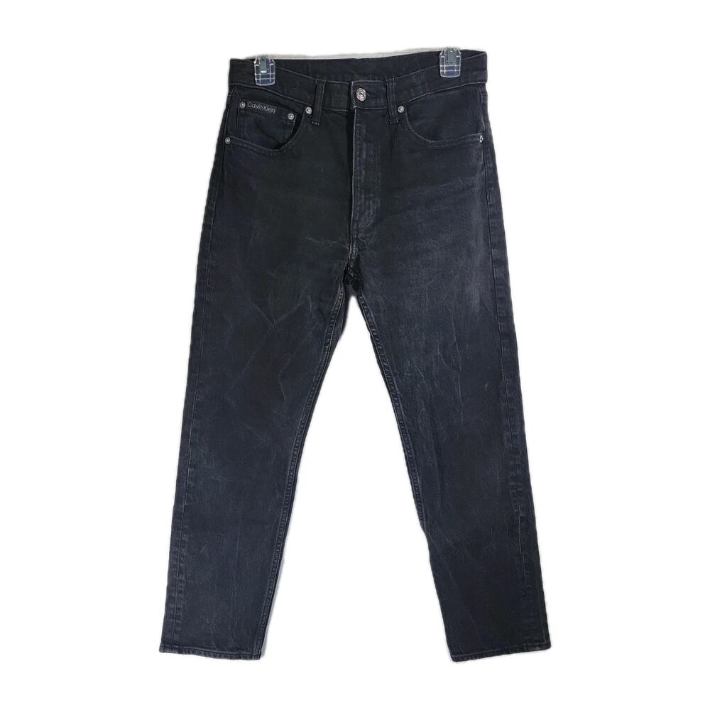 CALVIN KLEIN Original Straight Fit Jeans SZ 27 Black Denim Lightly Distressed